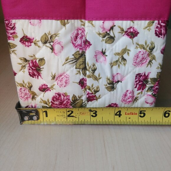 100% cotton white with pink and green floral pattern tote bag - Picture 13 of 13